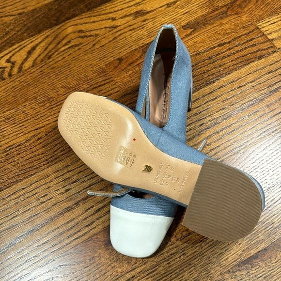 Anthropologie Vicenza Blue White Textile Buckled Strappy Mary Janes Chunky Heels - Picture 8 of 9